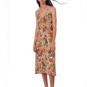 NWT BA&SH Baila Green Floral Paisley Print Button Front Midi Dress - Sz 2